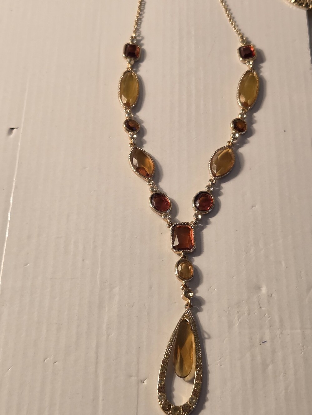 Liz Claiborne Gold-Tone Necklace with Amber and Citrine Stones